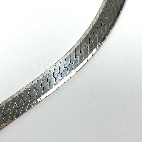 925 Italy Necklace SU Harrington Bone Flat Chain V Style CZ 14.05g - Picture 12 of 14